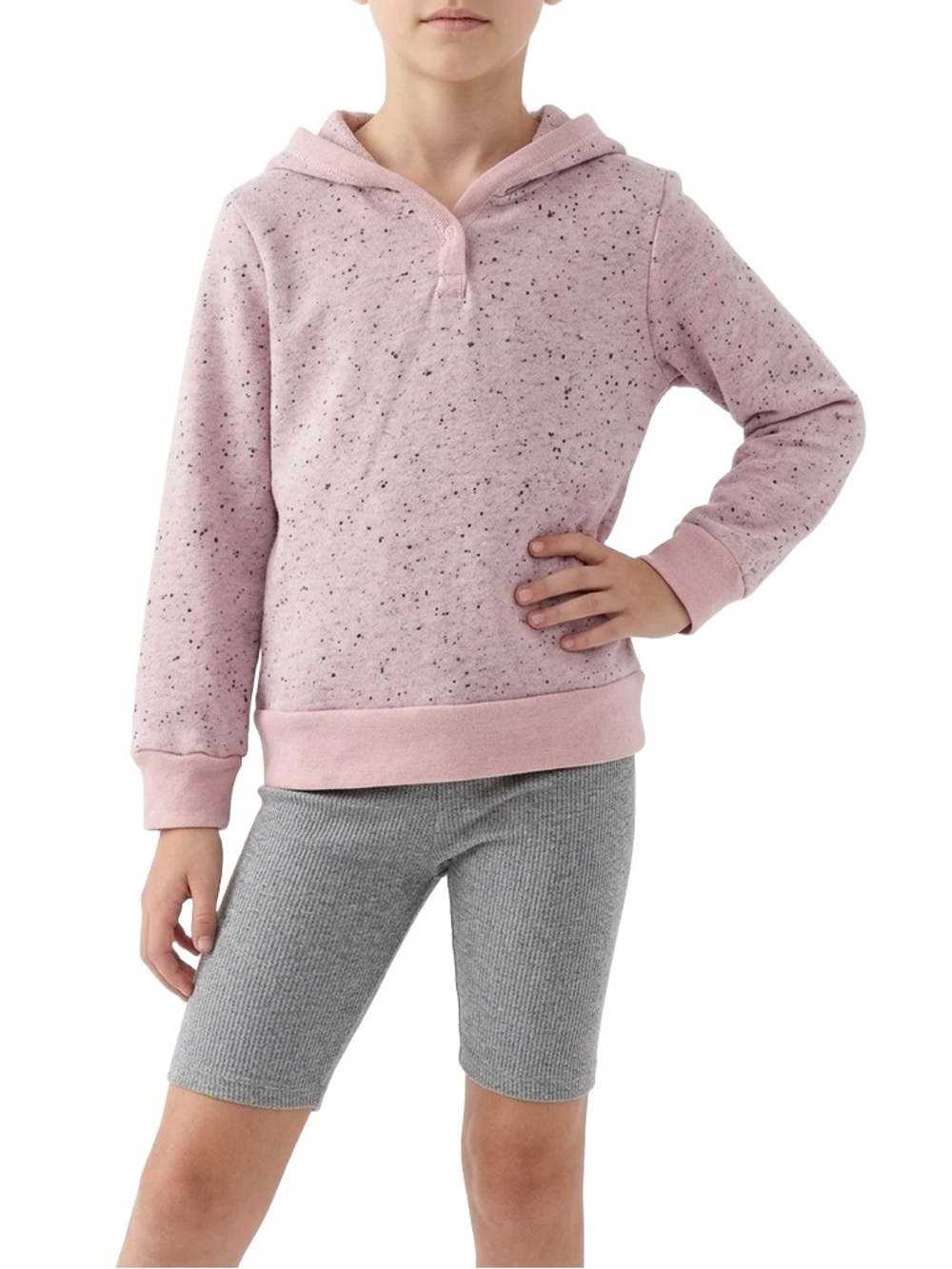 Paige Lauren speckled French terry pink hoodie baby girl